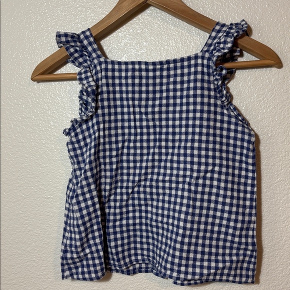 Cat & Jack Ruffle Strap Gingham Button Up Tank Top Size 7/8 100% Cotton - Picture 5 of 6
